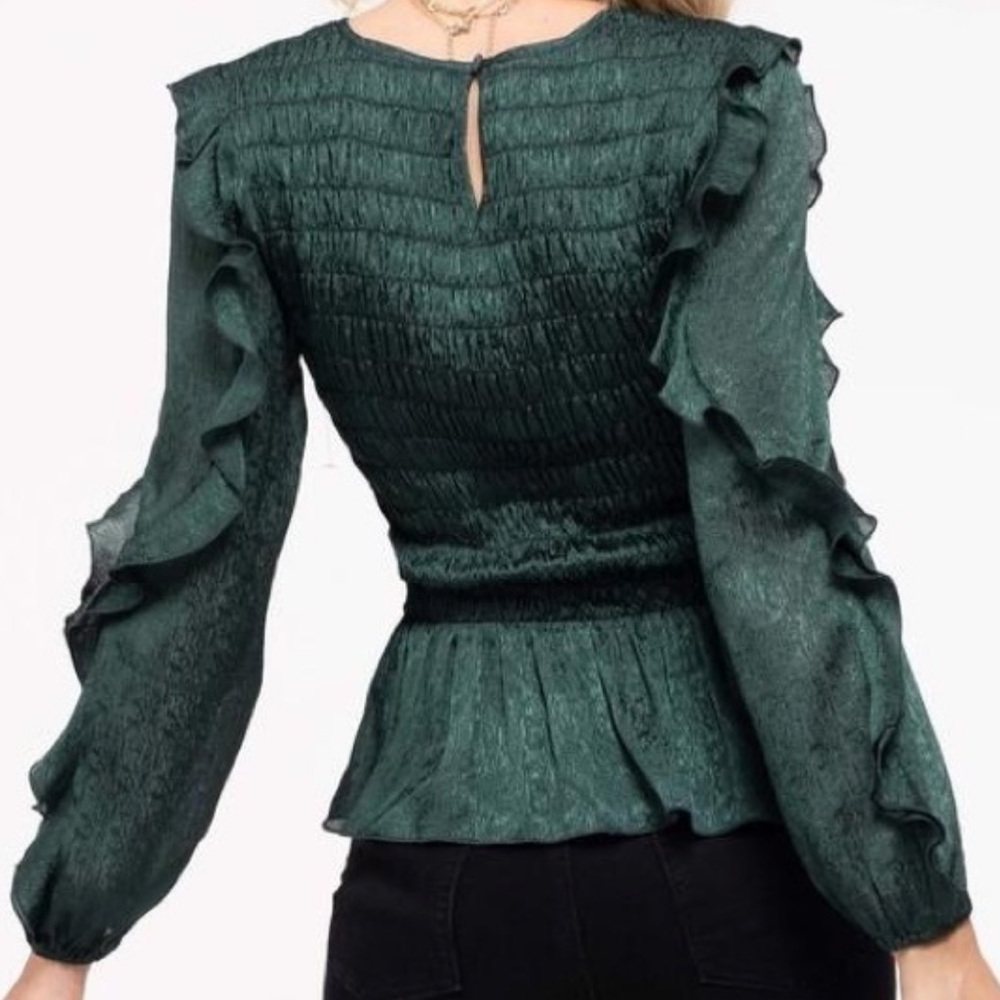 By the River smocked bodice peplum long sleeve